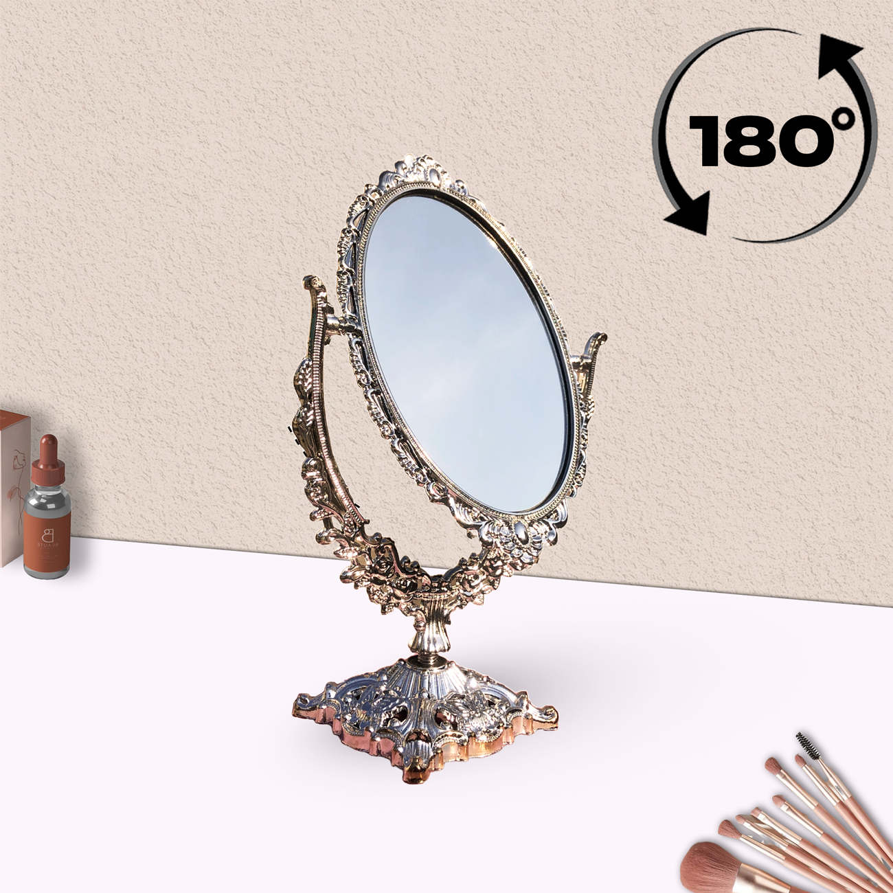Retro beauty mirror in the European style, Beautiful princess mirror with a circle shape dressing mirror, 28cm makeup mirror for dorm bedroom