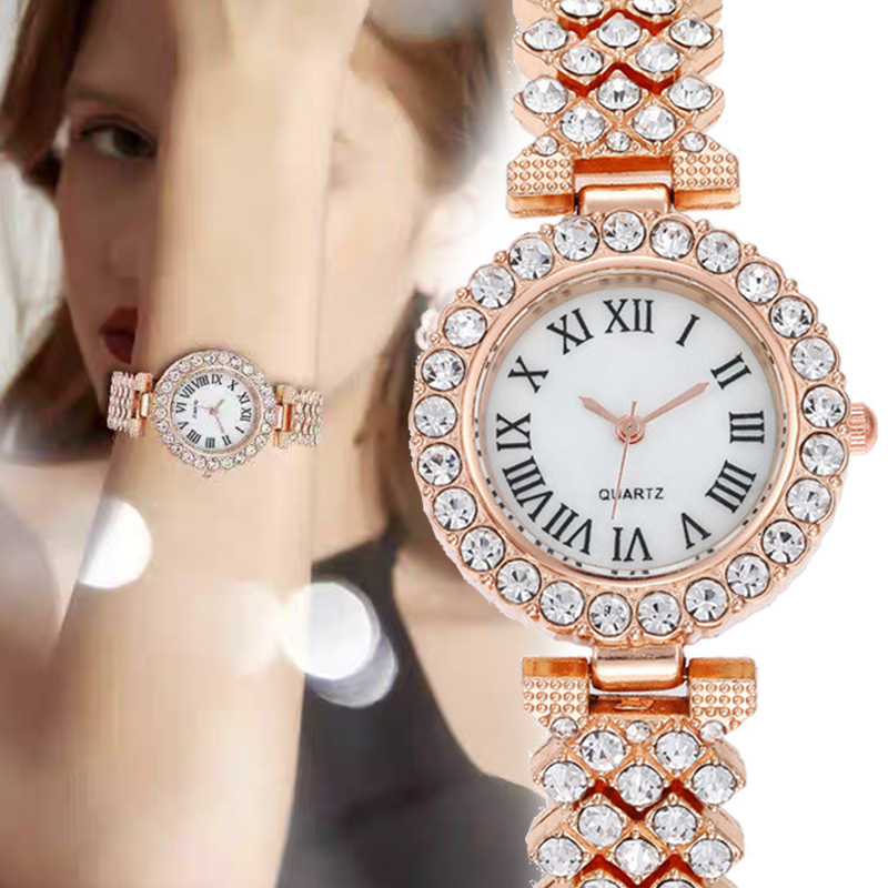 Full Rhinestone Steel Belt Ladies Watch Roman Face Stars Temperament Business Women's Watch Bracelet Watch
