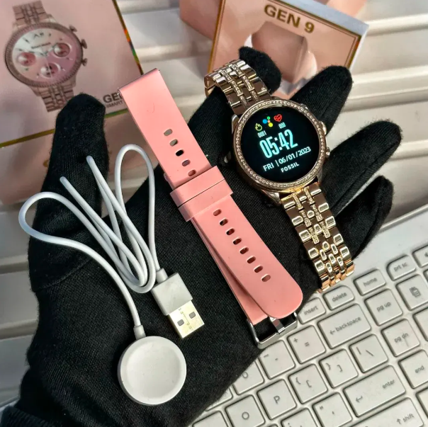 Smart Watch For Girls Gen9 – HD Display 1.3" Screen, Bluetooth Calling, Dual Straps (Rose Gold, Premium Design)