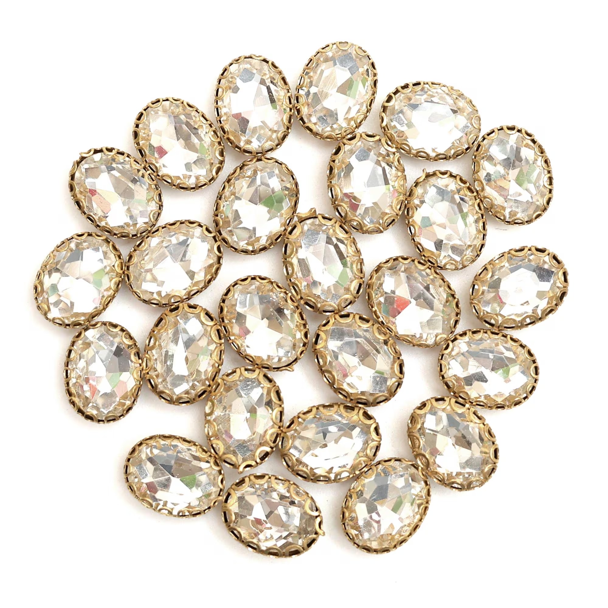 24 Pcs Clear Sew-On Glass Crystal Rhinestones with Claw Setting | Premium Crystal Stones for Dresses, Abayas, Bridal Wear, Jewelry Making & DIY Crafts | Tawakkal Crafts