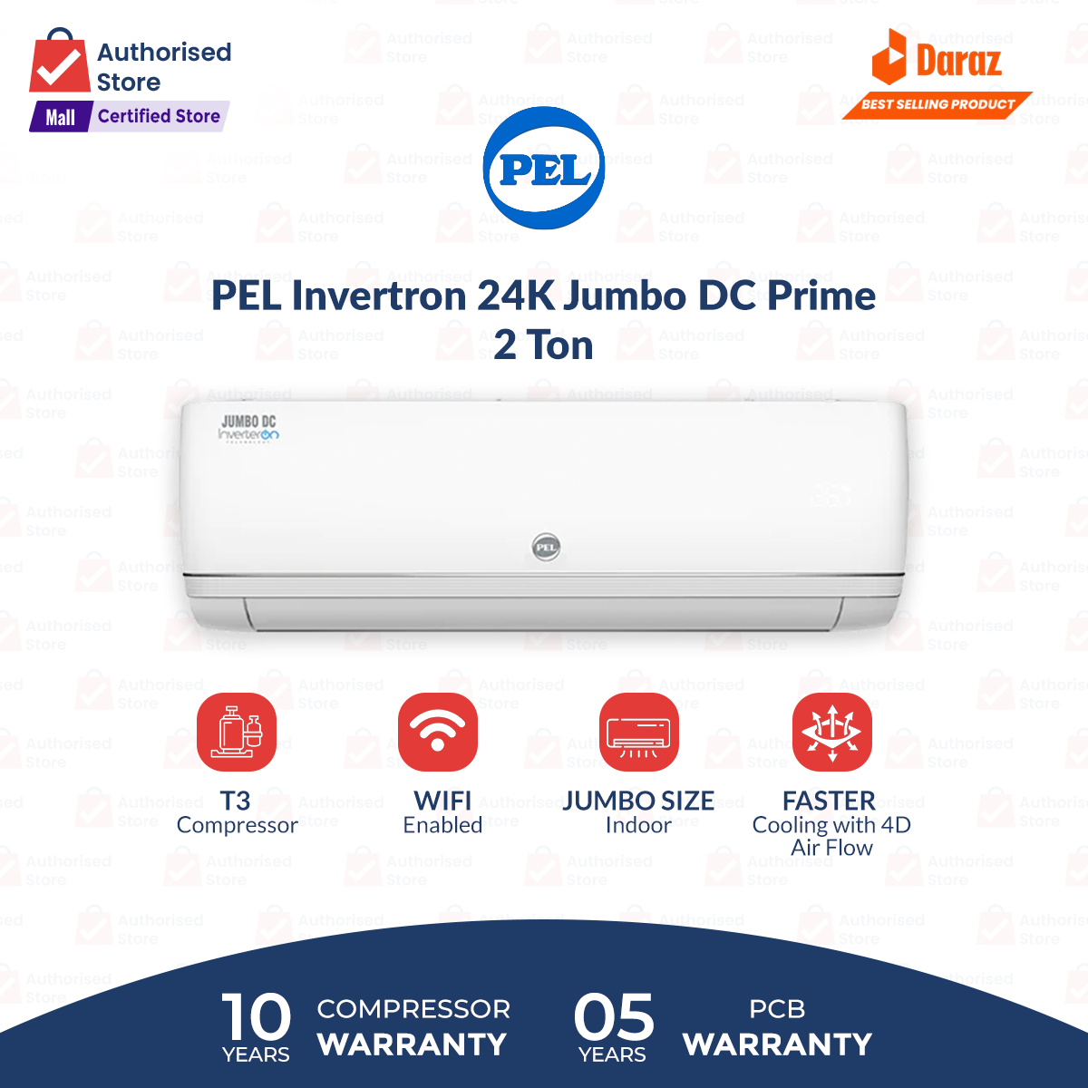 PEL Invertron 24K Jumbo DC Prime 2 Ton WiFi T3 Air Conditioner with 10