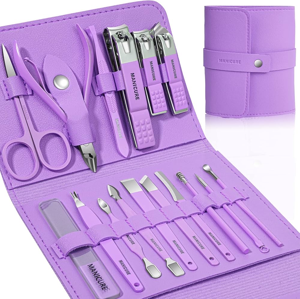16 PCS Manicure Pedicure Set Stainless Steel Nail Cutter Kit with Leather Case | Professional Nail Clipper Grooming Kit for Men Women | Portable Nail Care Cuticle Trimmer Set
