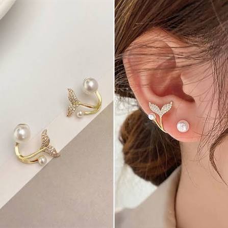 White Zircon FishTail & Pearl Korean Jewellery S925 Needle Beautiful Earings for Girls - New Design Korean Jewellery For Girls