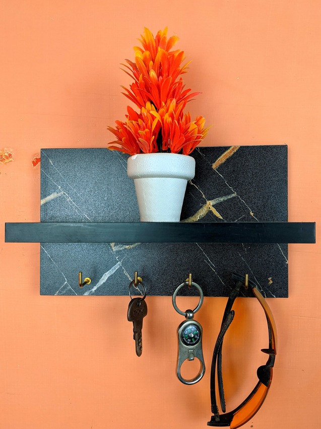Premium Wooden Key Holder & Mobile Charging Stand