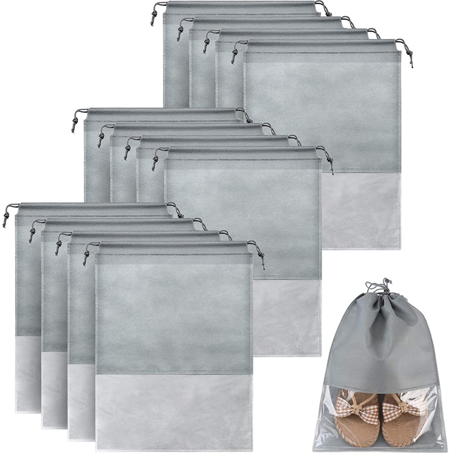 Pack of 12 - Travel Shoes Storage bag with clear window non-woven with PVC Bag