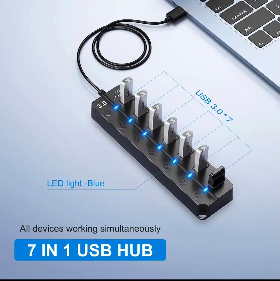 4 / 7 Port USB 3.0 Hub Multi Splitter Charger Power Adapter Multiple Expander Hubs With Switch For Laptop