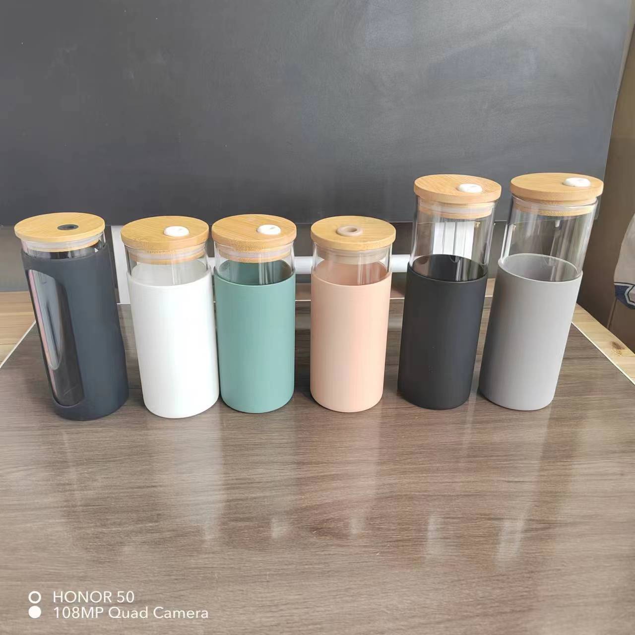 Creative Bamboo Cover Borosilicate Straw Glass Cup With Silicone Case Simple Milky Tea Cup Tumbler Plain