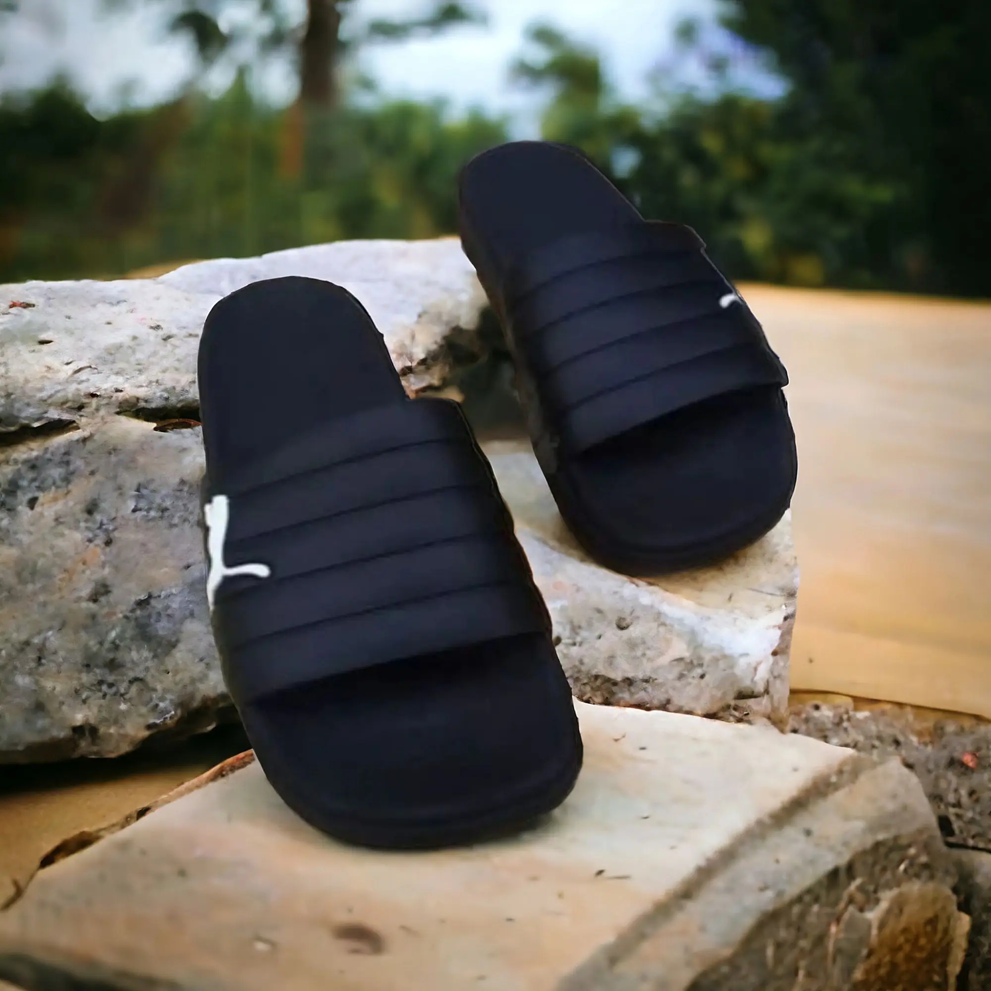 Slippers for Boys Summer High Quality Non-Slip PU Rubber New Arrival Lightweight Comfortable Beach Sandals Indoor & Outdoor Use Available in Black Color
