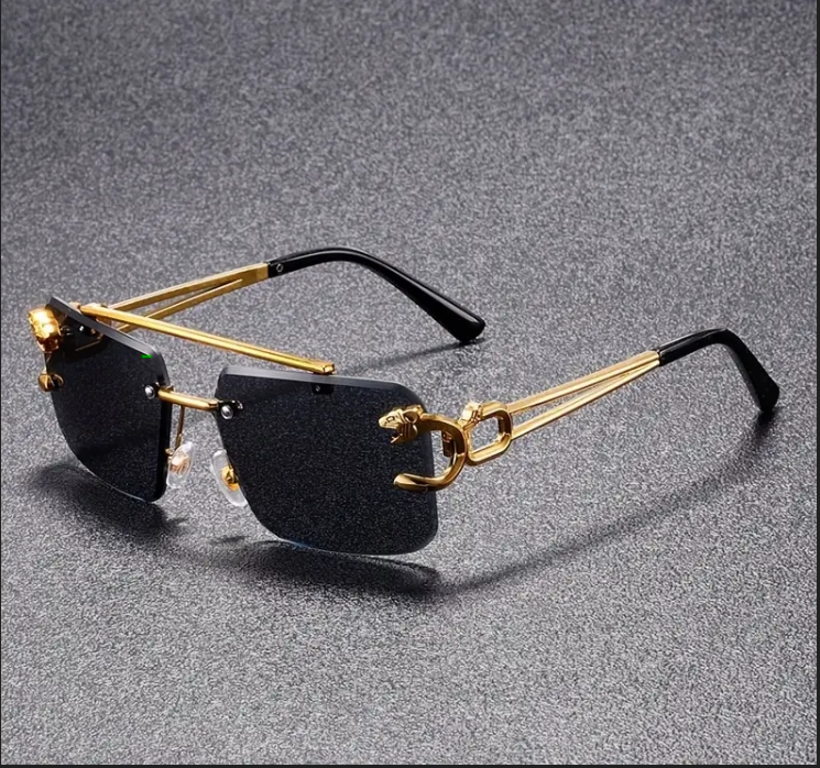 Fashion Leopard Rimless Sunglasses Double Bridges Gradient Ocean Film Shades UV400