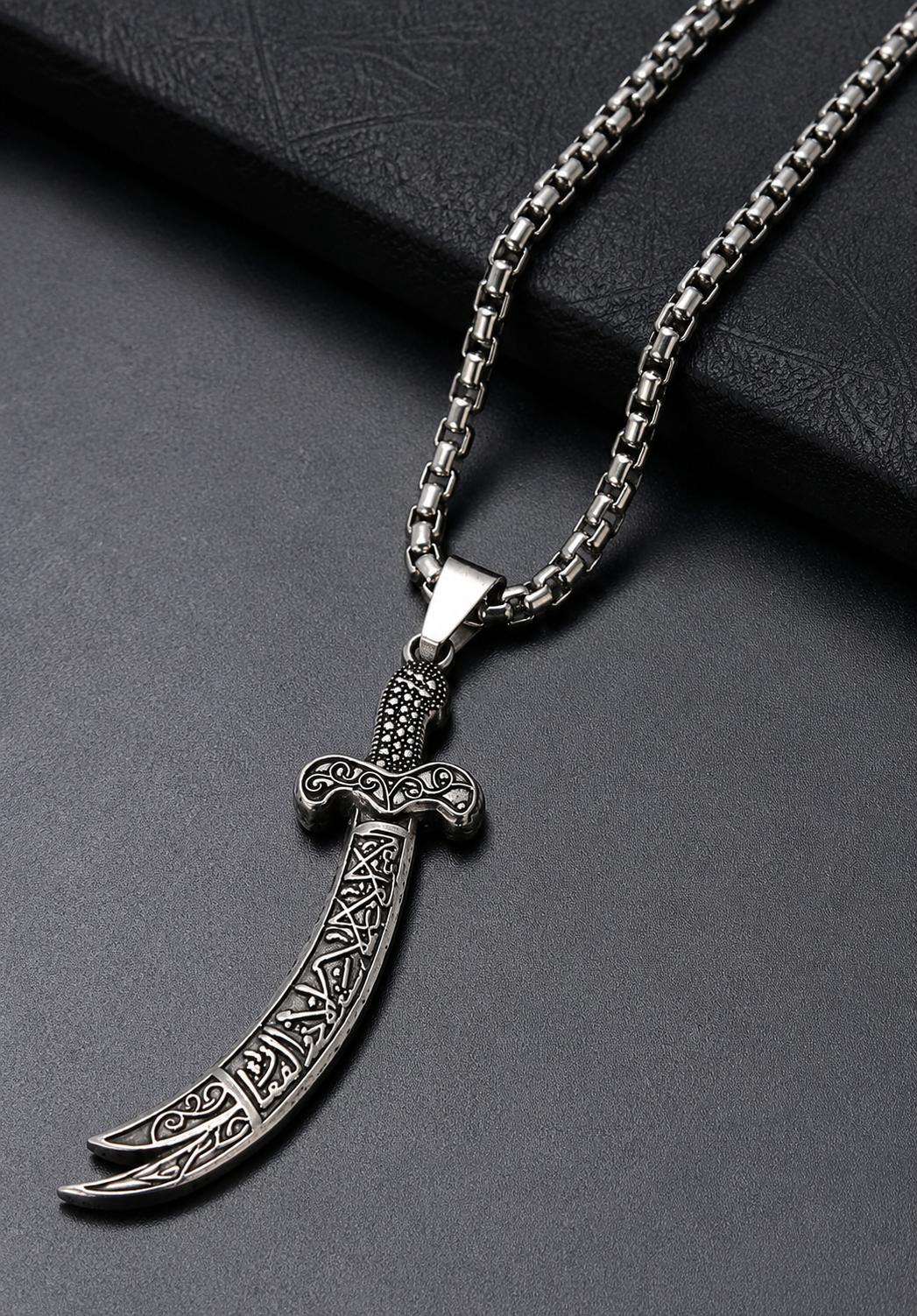 Islamic Imam Ali Zulfiqar Sword Pendant Necklace for Women Men Silver  Color Muslim Male Chain Jewelry