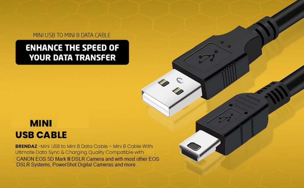 BRENDAZ Mini USB Cable, 3 Metre) Type A Male to Mini B USB Data Charging Cord Compatible with Camera,  DashCam,, HERO, Garmin GPS, PS3 Controller, etc