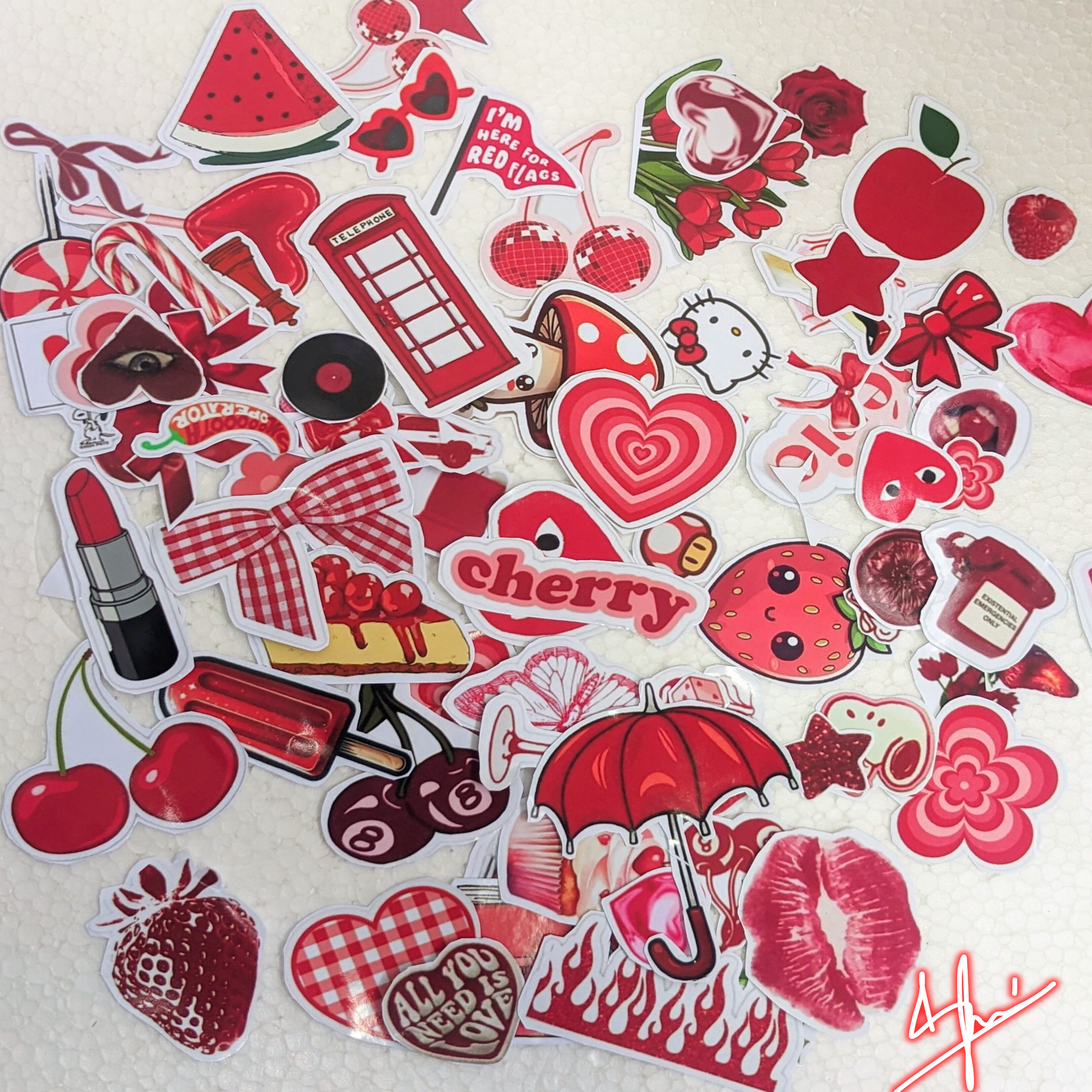 Stickers for Girls - Red Aesthetic Sticker - Sticker for Notebook - Pack of (10/30/50 Pack) - Express Yourself Creatively for Girls