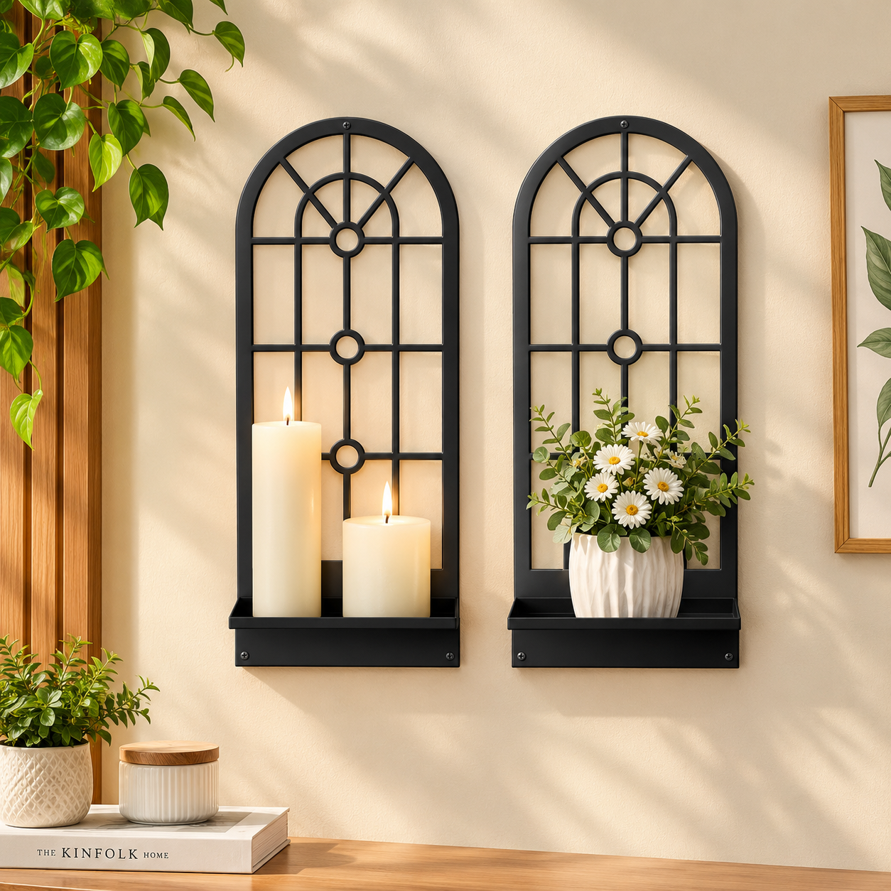 Bilal Accessory Store Wall Candle Holder, Black Boho Wall Art Decor, Bohemian Line Wall Candle Holder for Living Room, Dining Room, Bedroom, Candle Stand, Candle Holder,  Wall Sconces , Wall Decorative Shelves, Wooden Wall Scone, Wall Hangings,candles