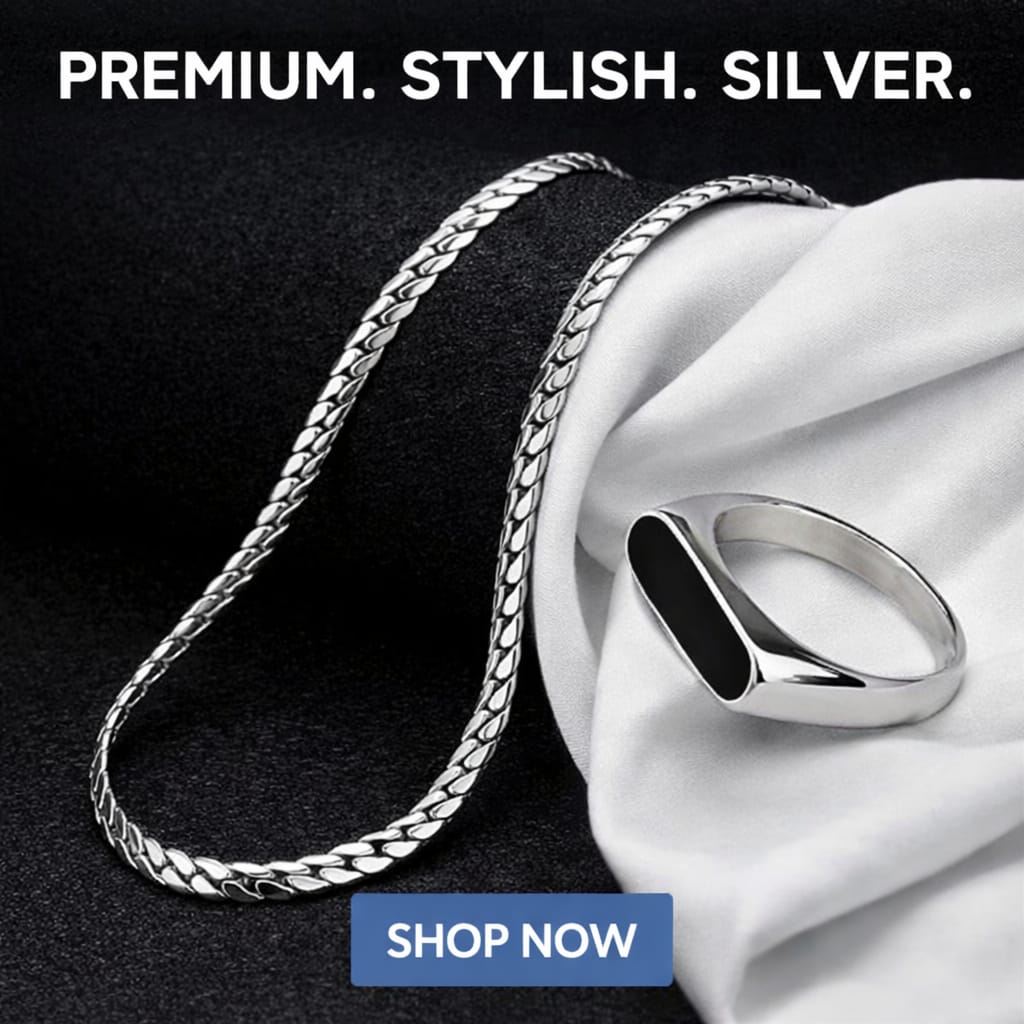 Premium Silver Chain & Ring Set for Men – Stylish Stainless Steel Necklace with Fashion Ring | Men Jewelry Gift Set