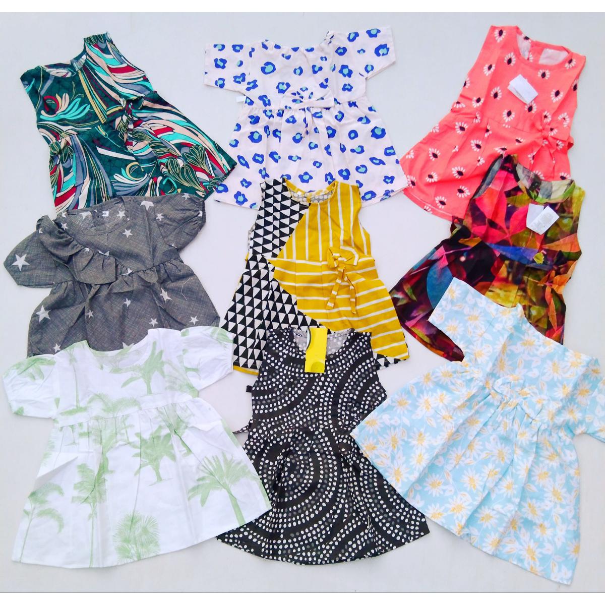 Pack Of 3 Multi-Color Printed Cotton Frock For Girls (Random Design)