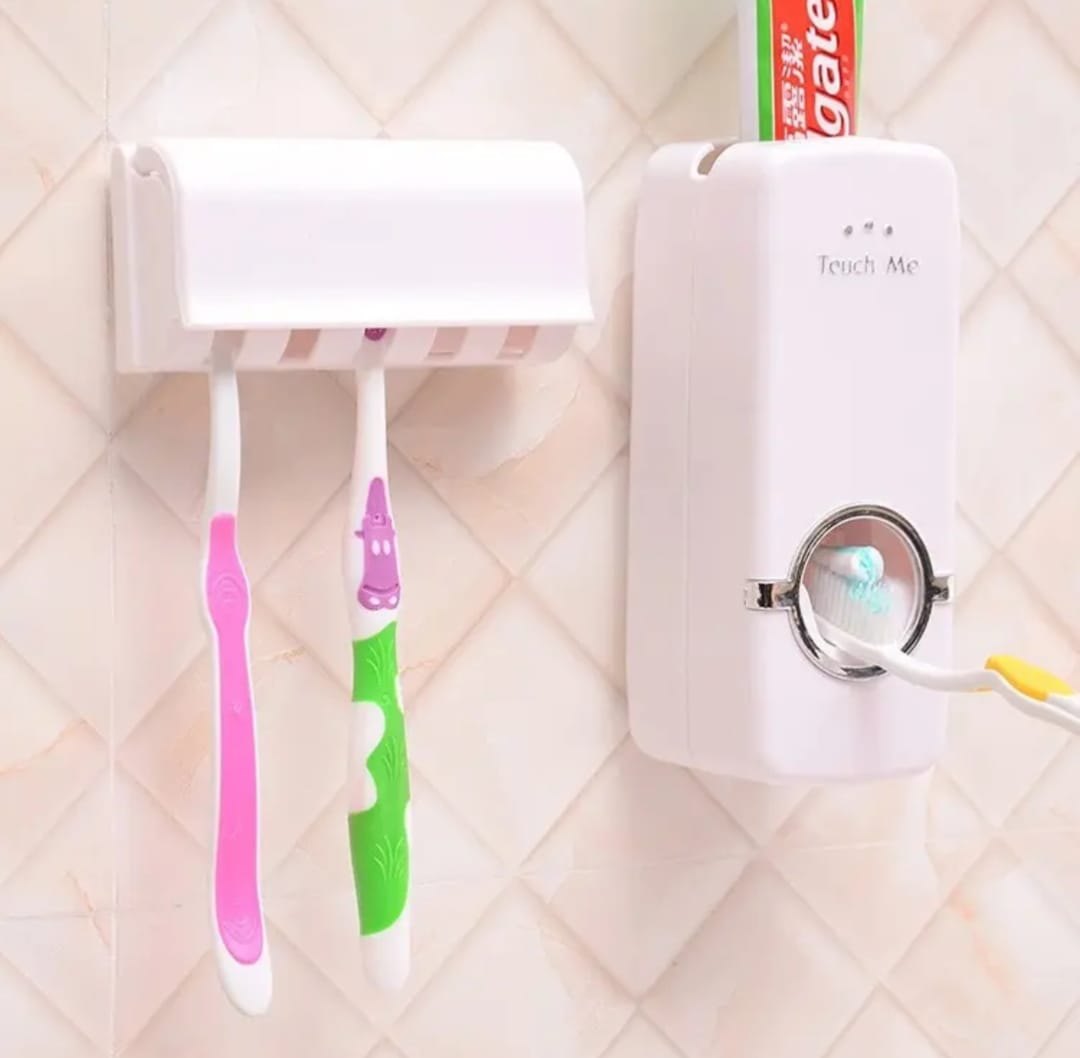 Set of Automatic Toothpaste Dispenser & Toothbrush Holder – White Wall ...