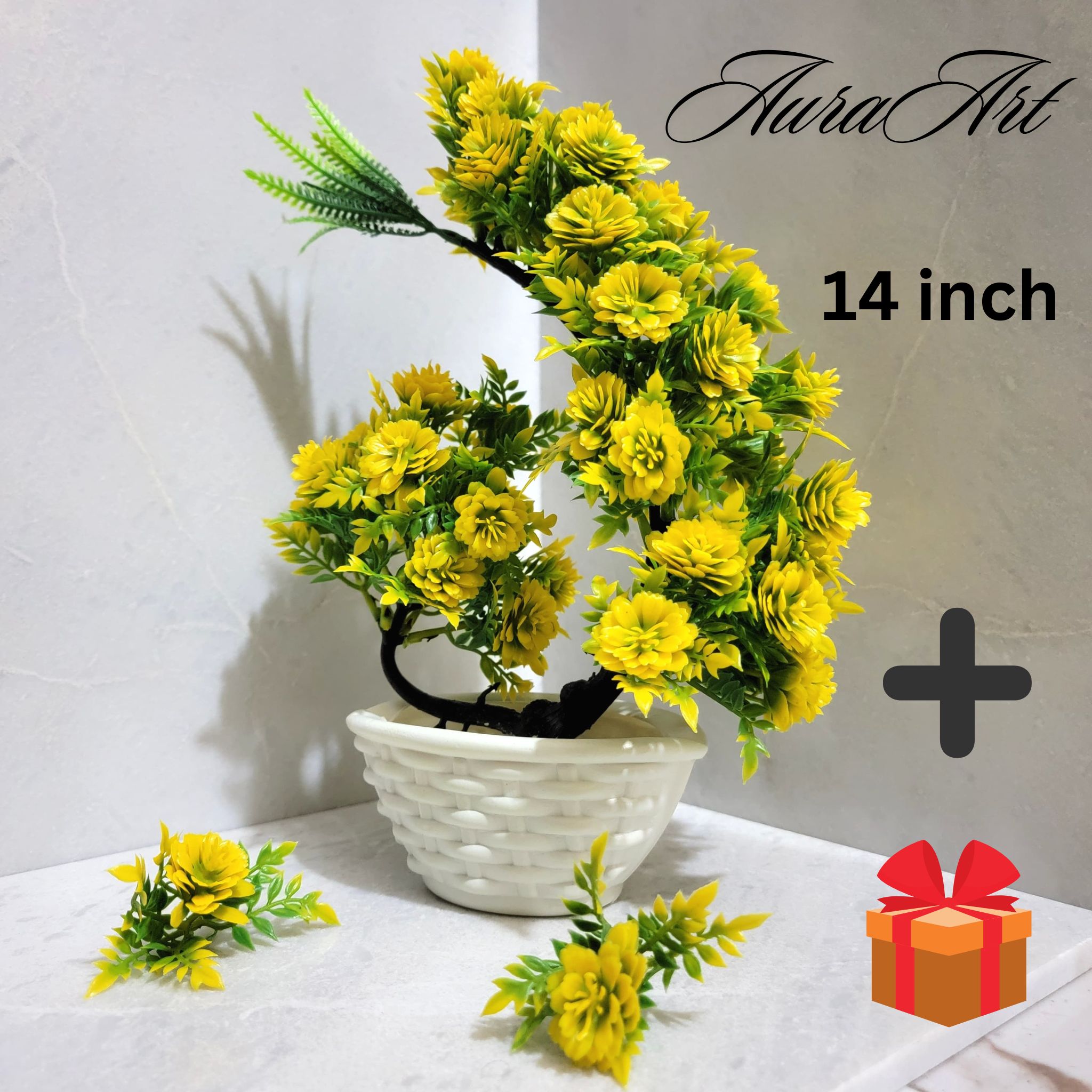Big Size 14 Inches Artificial Plant in White Pot for Home, Office, and Room Decoration with Cute Gift
