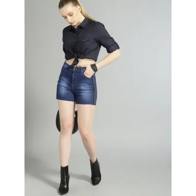 Buy Roadster Women Blue Washed Regular Fit Denim Shorts - Shorts for Women  8796431 | Myntra
