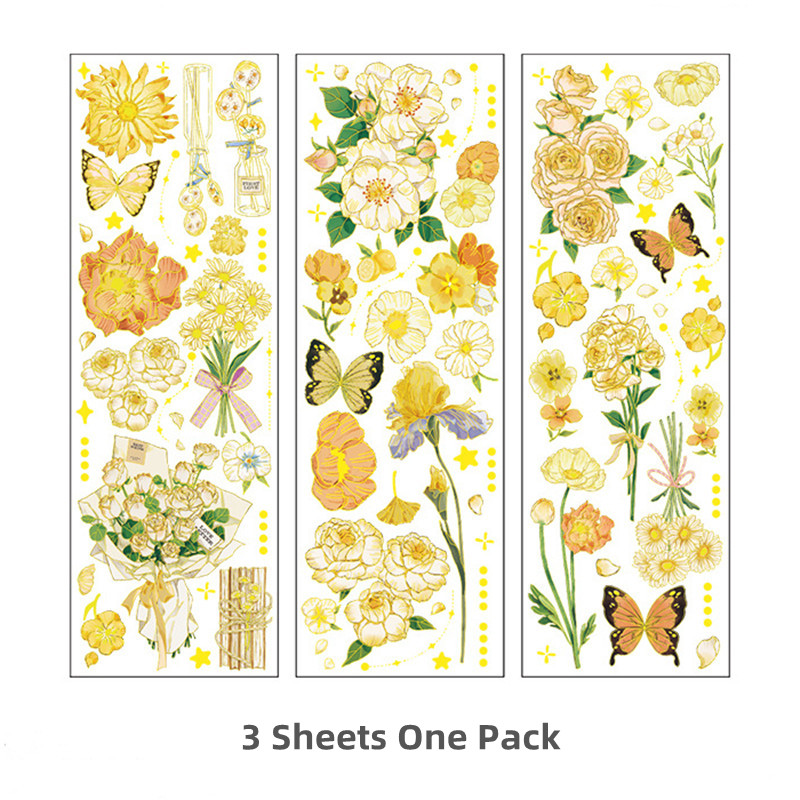 Panda Online 3 Sheets Dazzling Flowers Series PET Bronzing Stickers ...