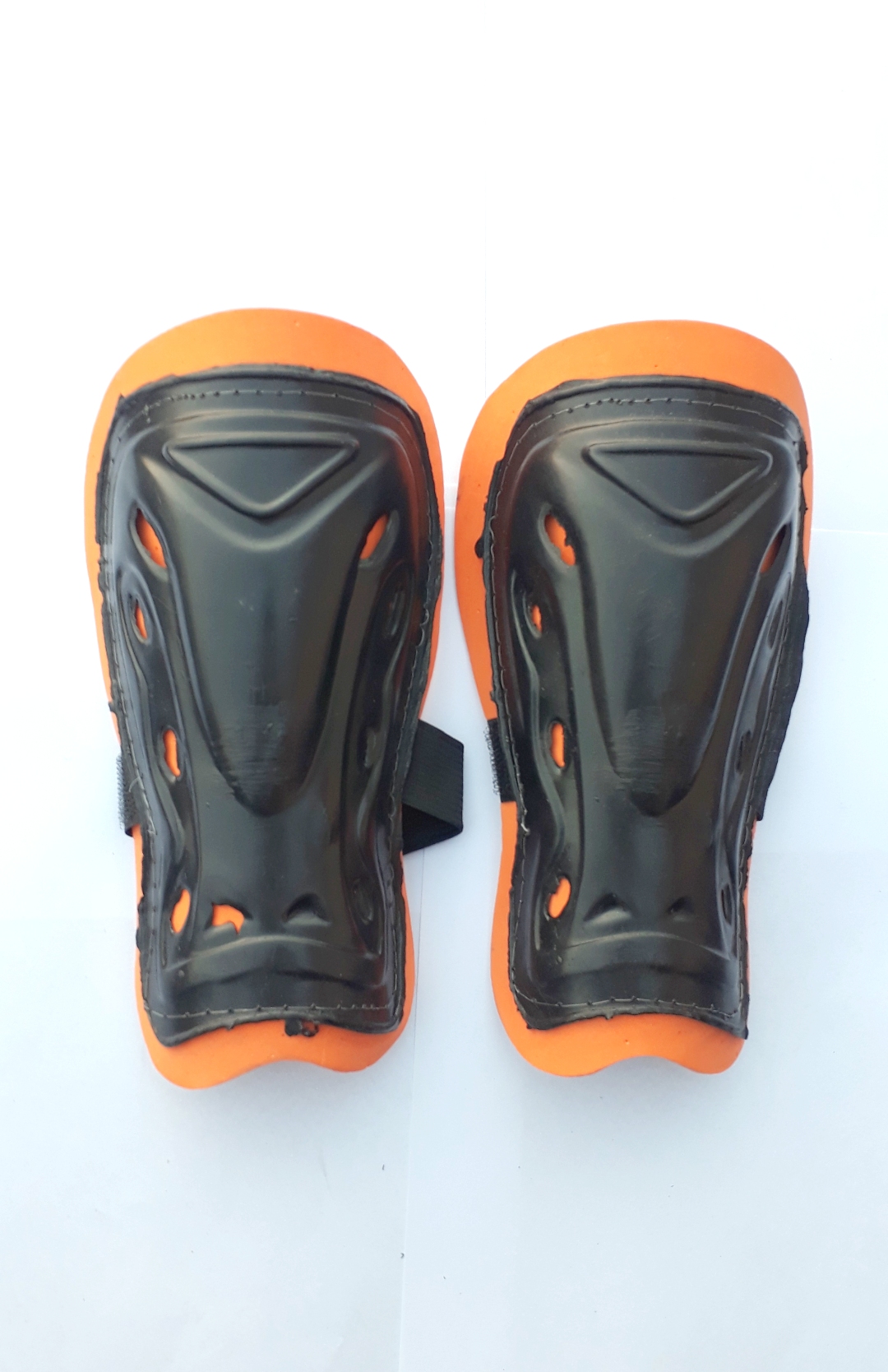 Football or Soccer Shin Guards for Adults, Youth & Kids Protective Soccer Equipment ( Orange & Blue, Yellow Pad) 1 Pair