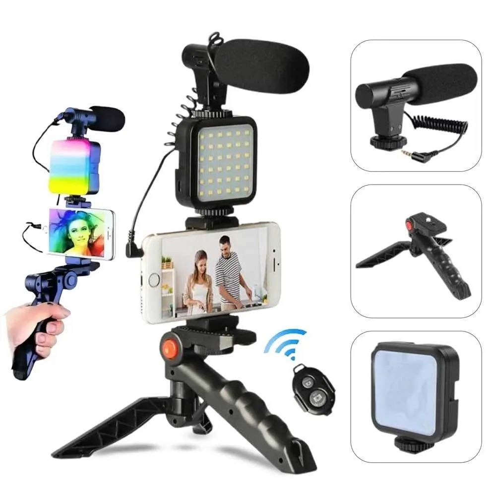Universal Smartphone Vlogging Kit with LED Light, Mic, Remote, and Holder - High-Quality, New