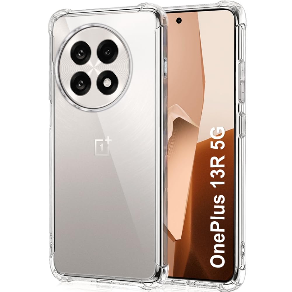 OnePlus 13R / Ace 5 Transparent Soft Silicone Back Cover with Corner Bumper Protection – Anti-Slip, Camera & Screen Guard