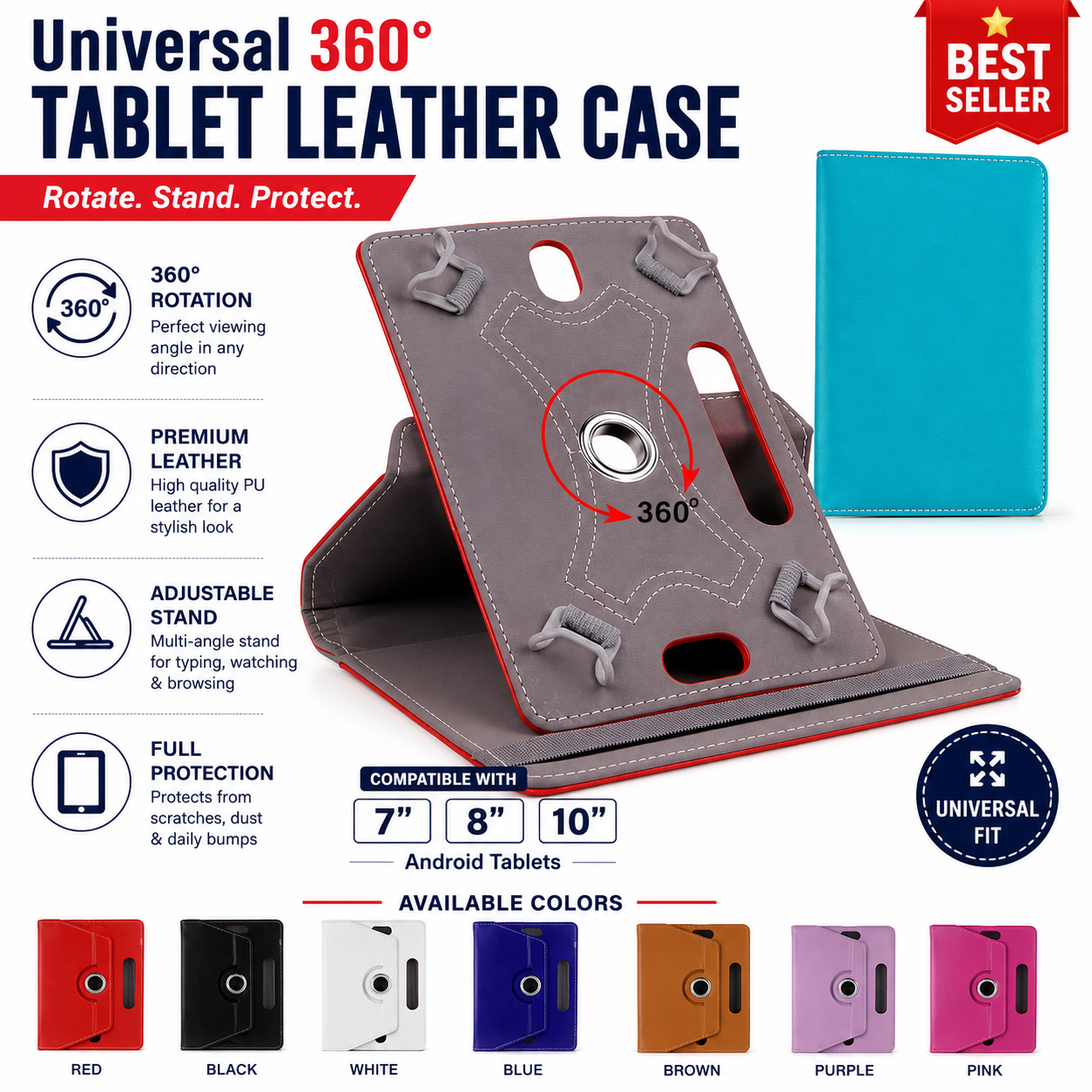 UniversalTab Book Cover 8 & 10 Inch – Shockproof Protective Tablet Case with Cute Character Design, Compatible with, Samsung, Huawei, Lenovo & All Android / Tablets