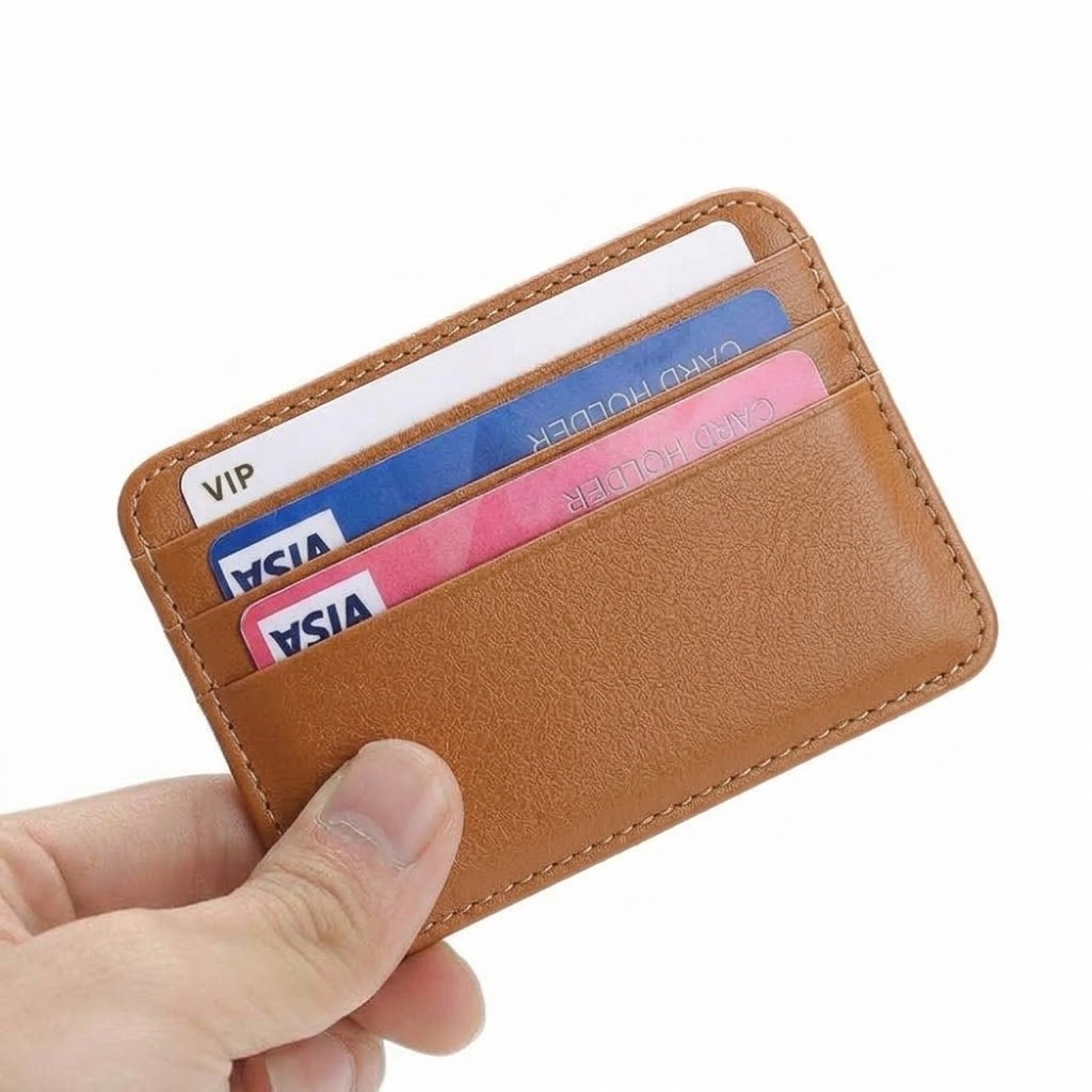 Genuine Leather Slim Card Holder – Lightweight Wallet with Cash Pocket & Multiple Card Slots - leather card holder wallet, slim wallet for men, minimalist card holder, genuine leather wallet, credit card holder with cash pocket