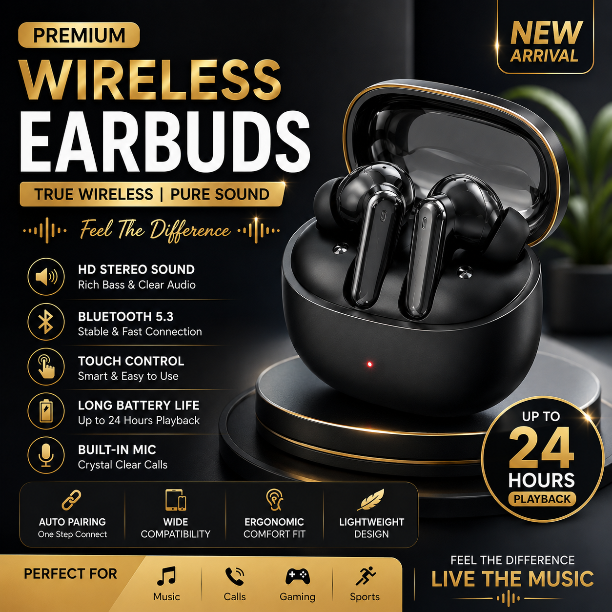 Airbuds, Earbuds, Wireless Earbuds, Bluetooth Earbuds, Airbuds TWS Earbuds, Bluetooth Earphones, Wireless Earphones, HD Sound, ENC Noise Cancellation, Touch Control, LED Display, Charging Case, Built-in Mic, Long Battery Life,Gaming Earbuds