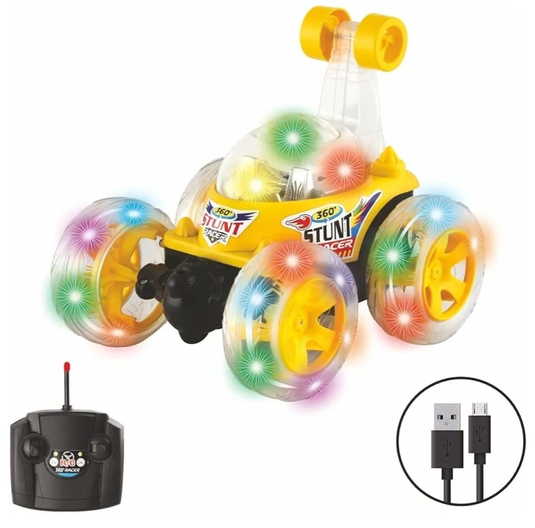 Remote Control Off Road Stunt Spin Car Toy Monster Truck Rock Climbing USB Rechargeable Battery 3D LED lights Flashing Wheels And Sound 360' Rotating Rolling Drift, Flip Toy Car Multicolor