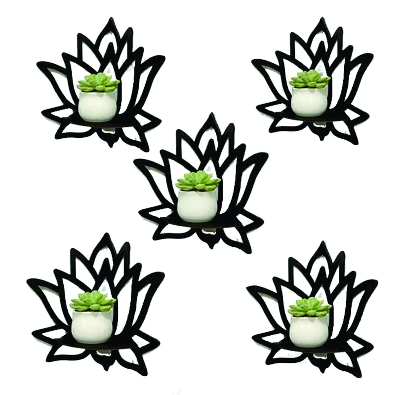 Lotus Wall Shelf MDF Wooden Decorative Rack for Home Decor Set of 1 3 5 Black 8 x 10 Inch
