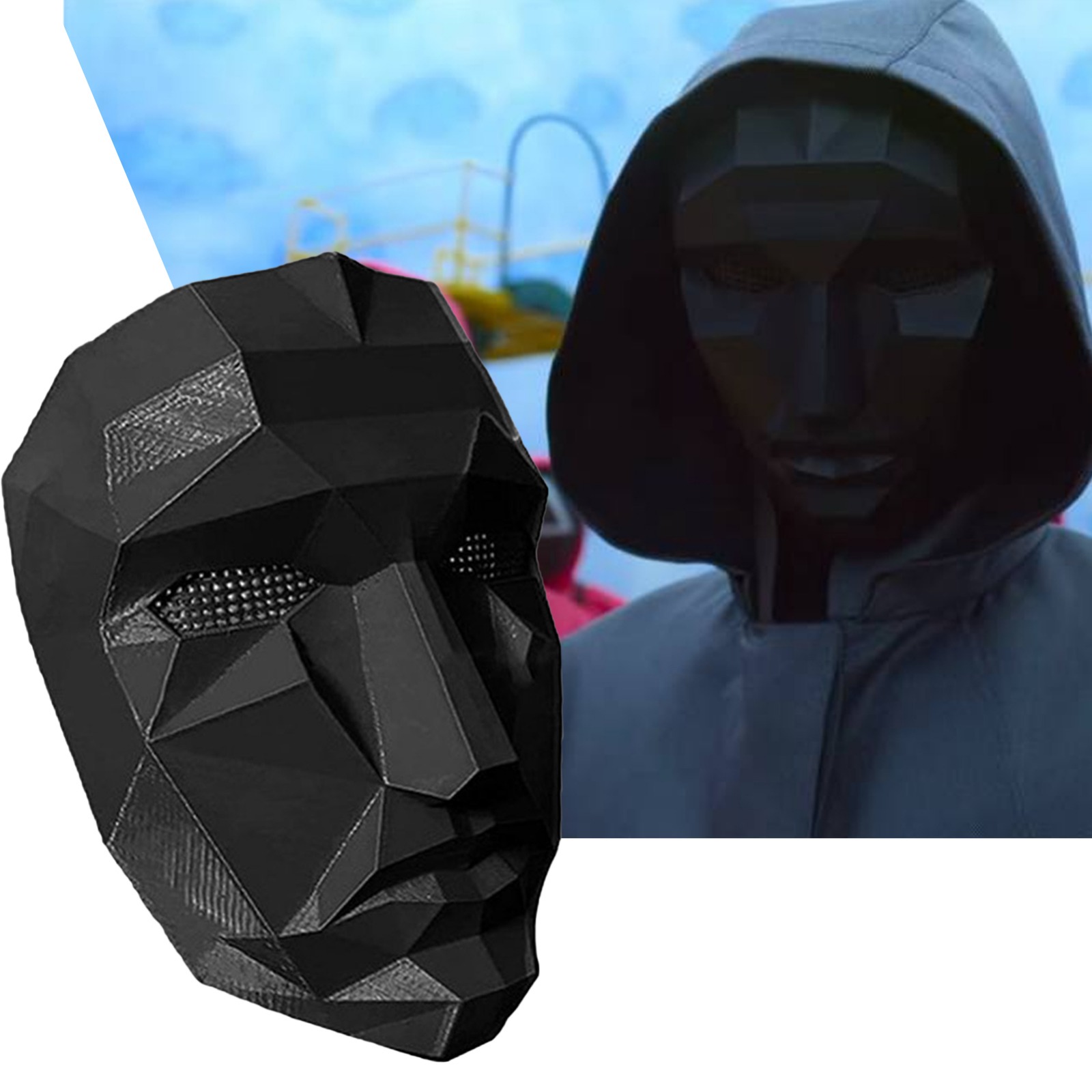 The Squid Game Cosplay MaskSquid TV Show Halloween Costume Mask Square Triangle Circle Front Man (Front Man)Halloween Game Mask, Carnival Mask, Game Mask, Black Mask, Halloween Cosplay, Gadget, Man Mask, Circle, Triangle and Square, One Size Fits All for