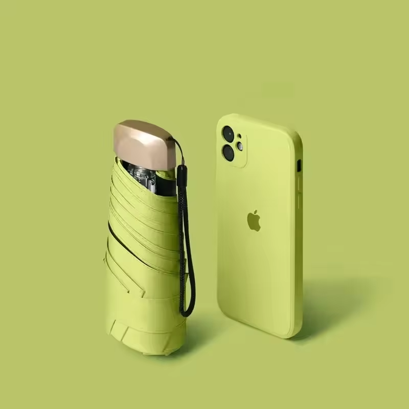Mini pocket umbrella for rain, folding vinyl umbrella with UV ultraviolet protection, pocket sunshade, capsule - Lite Green