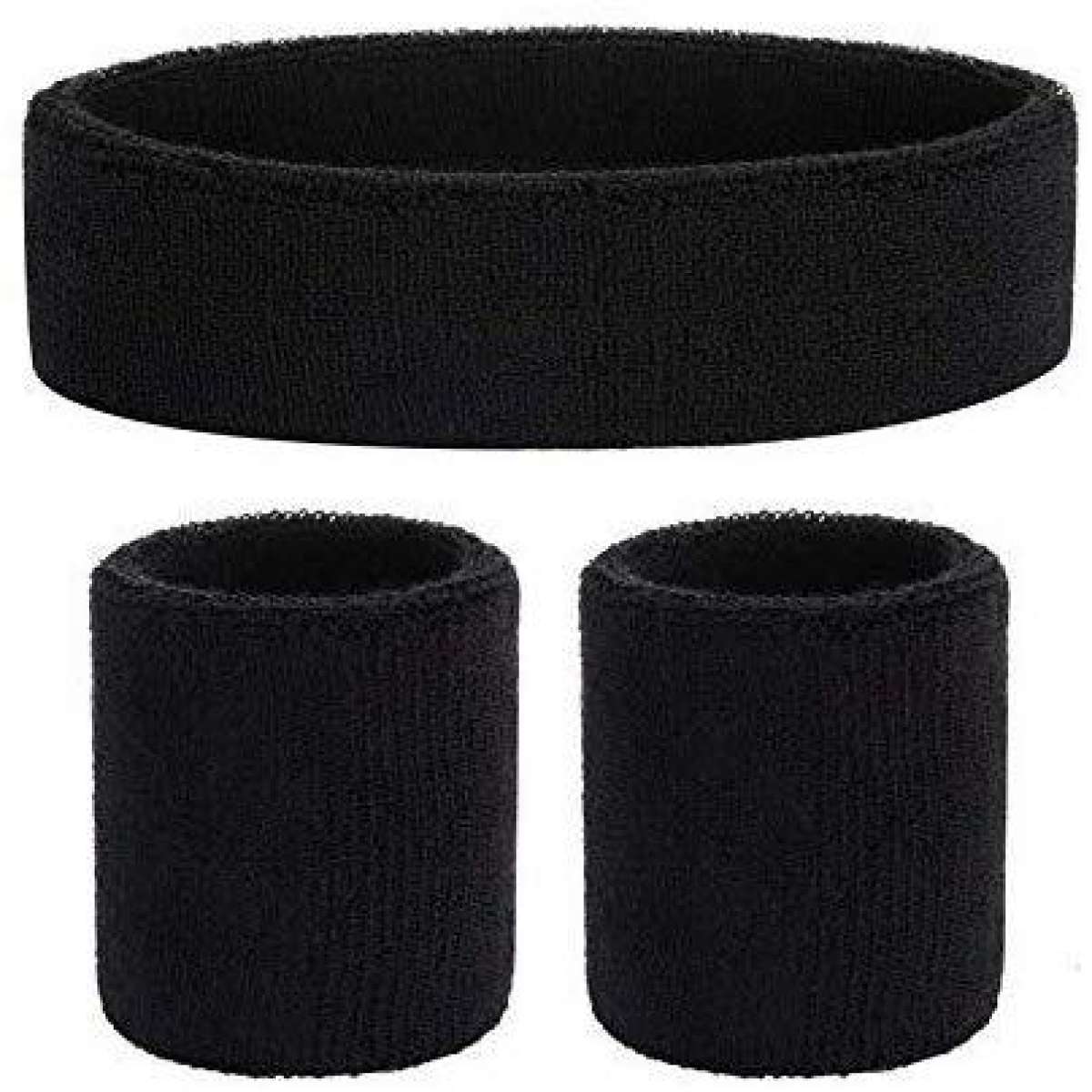 Black Outdoor Fitness Sports Sweatband Headband Yoga Gym Unisex Head Band and Wrist Band- Pack of 2 price in Pakistan