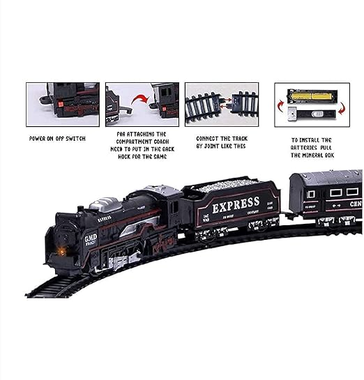 Train Set for Kids with Track Train - Battery Operated Railway Train with Light Games for Kids, Boys, Girls  (Black Train, 1 Set)