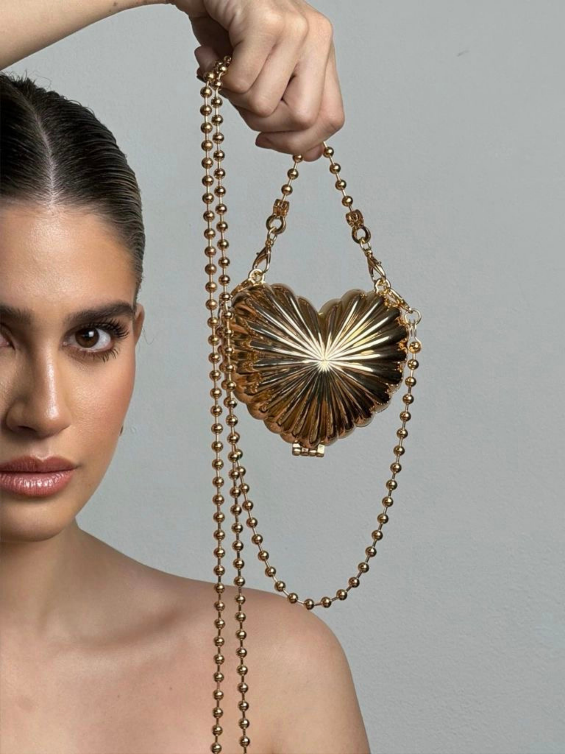 Most Trendy Mini heart clutch Metallic / Acrylic Clutch With Long Chain For Women & Girls