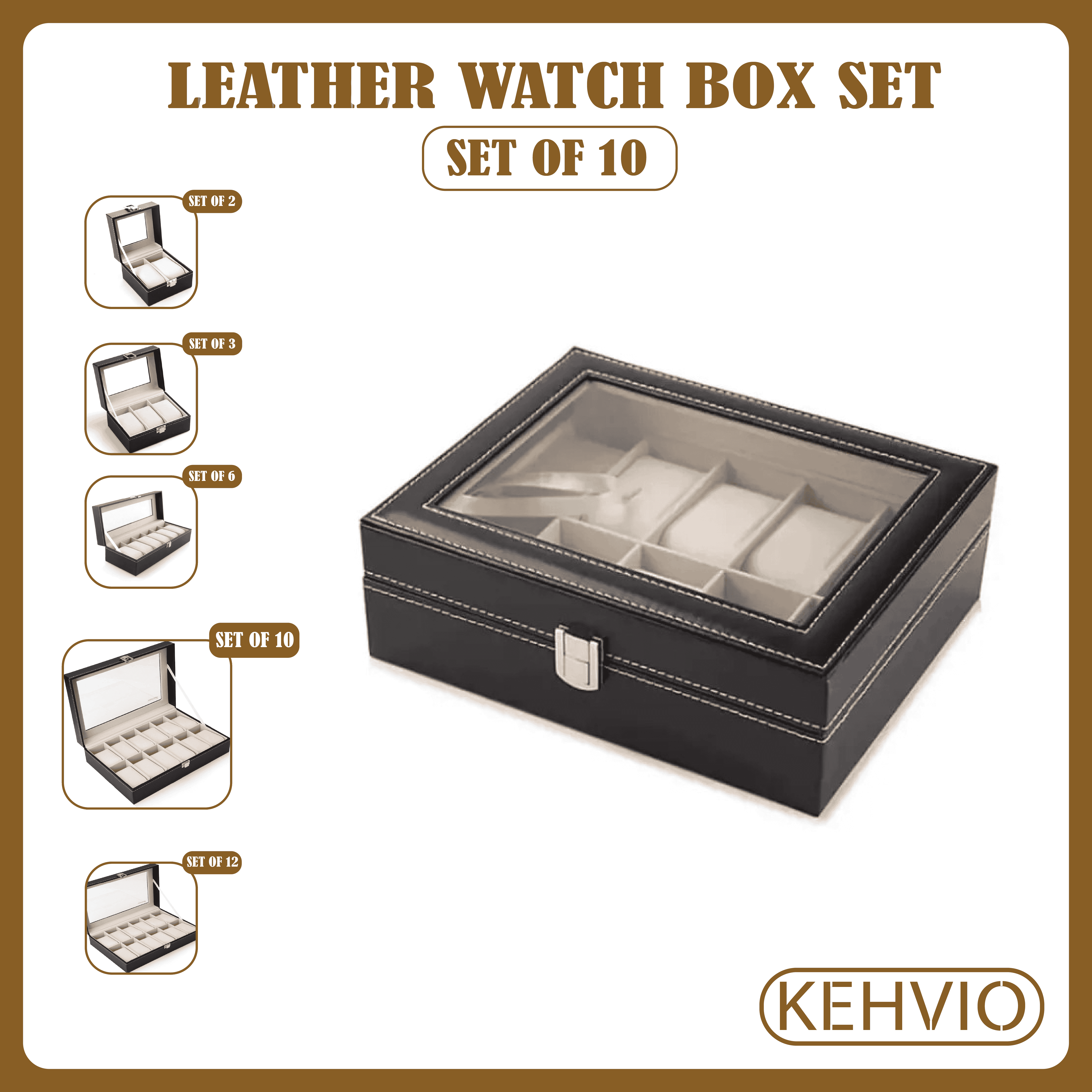 Watch Box Organizer for Men PU Leather Storage Case Classic and Luxury Style Black 2/3/6/10/12 Grid