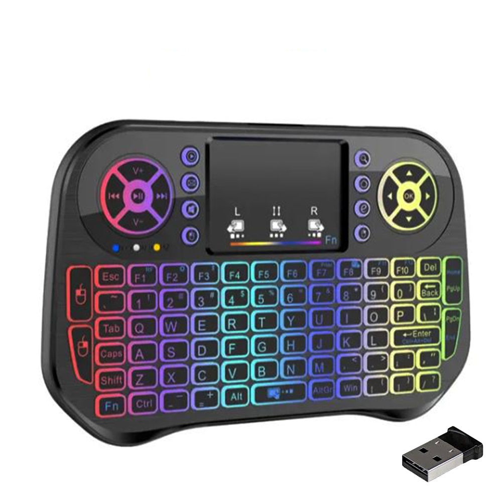 【Rechargeable】 RGB Mini 2.4GHz Wireless + Bluetooth Keyboard (Dual Mode) Support Air Touchpad Mouse Compatible with Android TV Box, Smart TV, PC, Mobile Phone, With USB Dongle by Al-Buraq Tech Zone