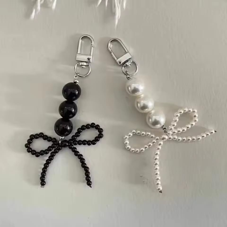 Korean Style Pearl Beaded Bag Charm & Keychain - Elegant Imitation Pearl Phone Pendant for Girls & Women