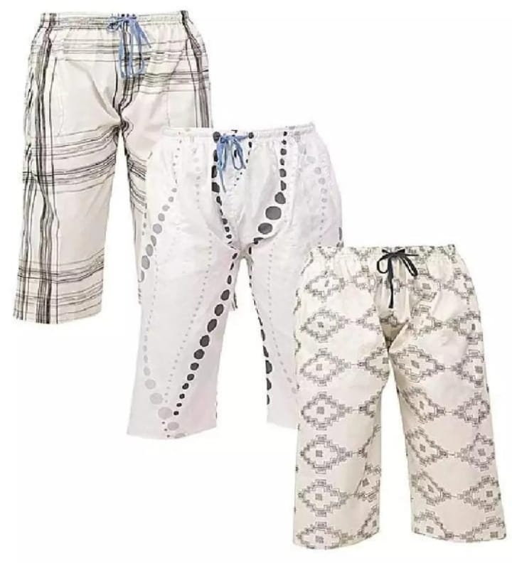 Pack Of 3 - Summer Cotton Quarter Shorts For Men - Checked Print (With Two Side Pockets Only) - Multicolor