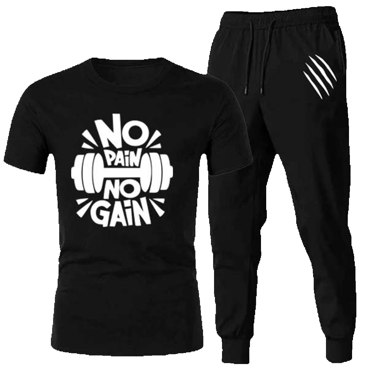 NO PAIN NO GAIN Gym Printed Summer Tracksuits for Men ( T-Shirt + Trouser )