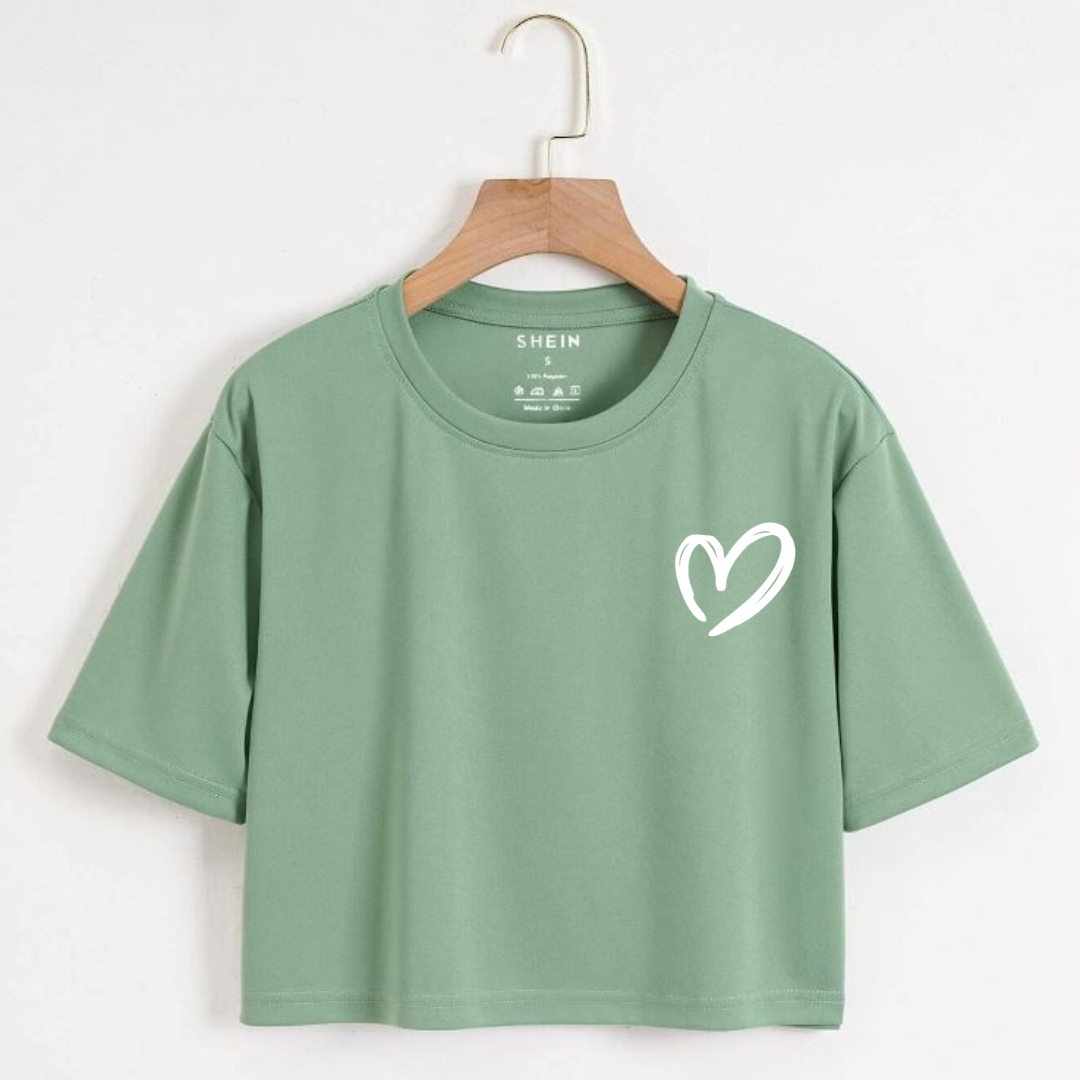 Heart Printed Crop Top for Girls and Womens | Casual Wear | Round Neck | Half Sleeves|  Multiple Colors | High-Quality Cotton Jersey |  Crop T-Shirts For Girls Women And L