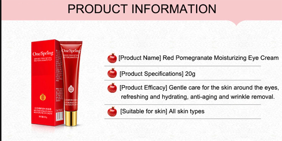 One Spring - OneSpring Red Pomegranate Moisturizing Eye Dark Circles Anti Puffiness Wrinkles Cream 20g YZC6834