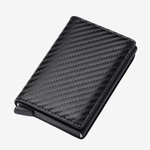 RFID Carbon Fiber Card Holder for Men | Slim Minimalist Wallet | RFID Blocking Metal Card Holder - Pop-Up Design | Coin Pocket