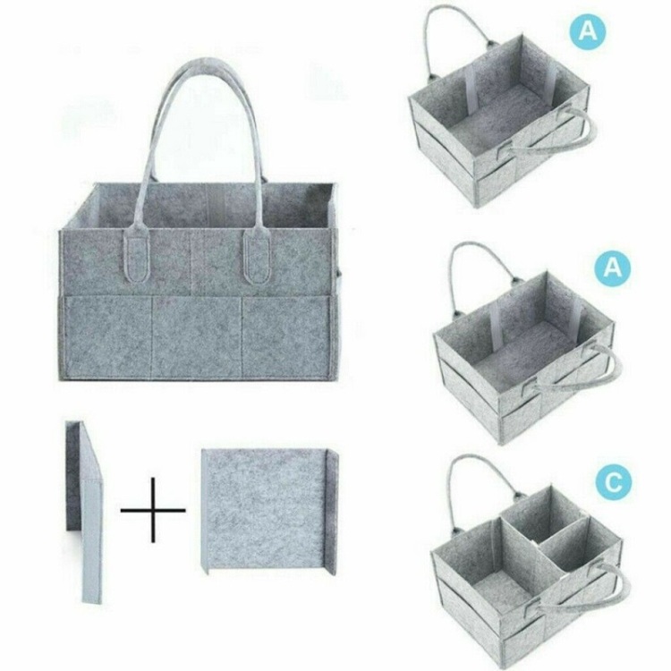 Baby Diaper Caddy Organizer, Foldable Felt Storage Bag with Multi Pockets and Flexible Compartments, Portable Car Travel Organizer for Changing Nappy, Wipes, Newborn Shower Gift