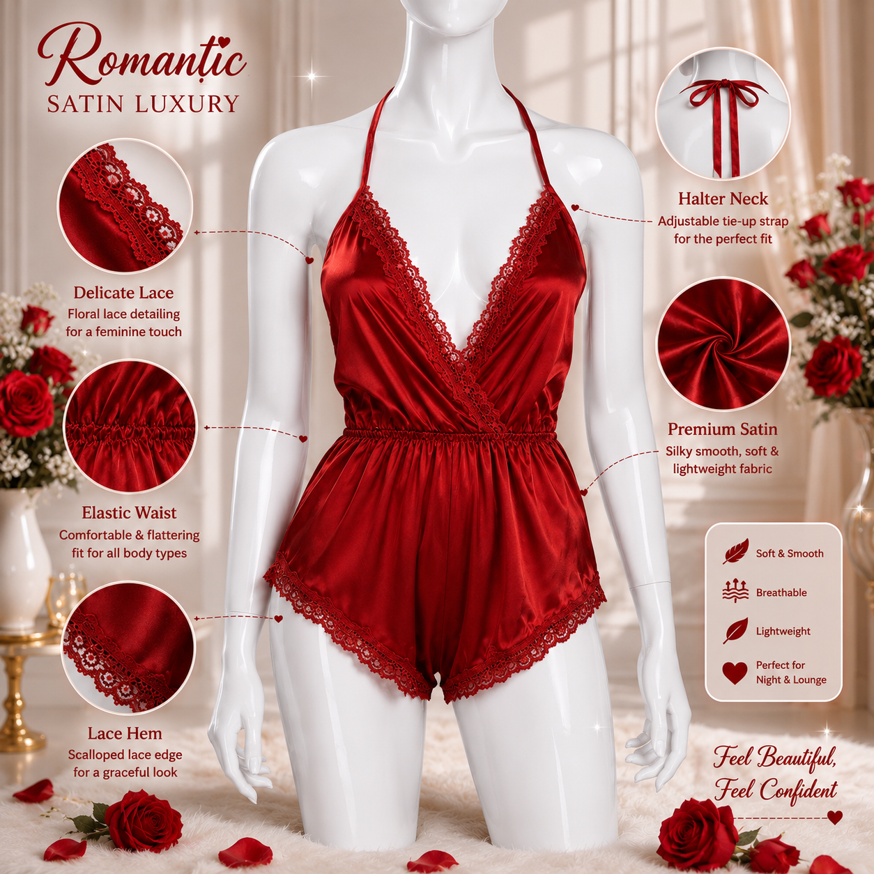 Western Style Nighty for Girls, Bridal Nighty, Sleepwear, Night Sleepwear, Night gown, Honeymoon nighty, nighty for girls, night suit for girls, honeymoon Nightwear best Item 2026 - Red