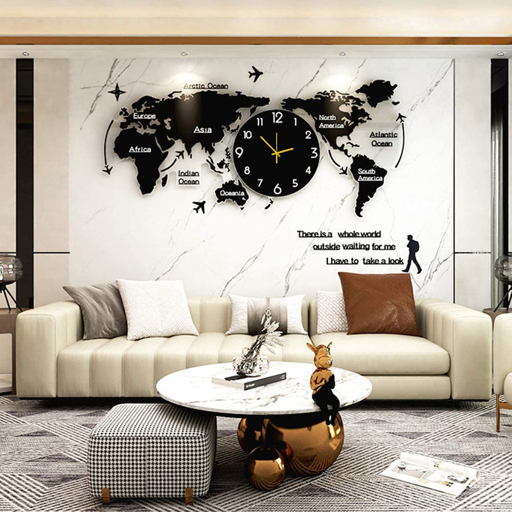 Elegant Acrylic and Wooden World Map Wall Clock 36-56 Inch Home & Living Room Decor