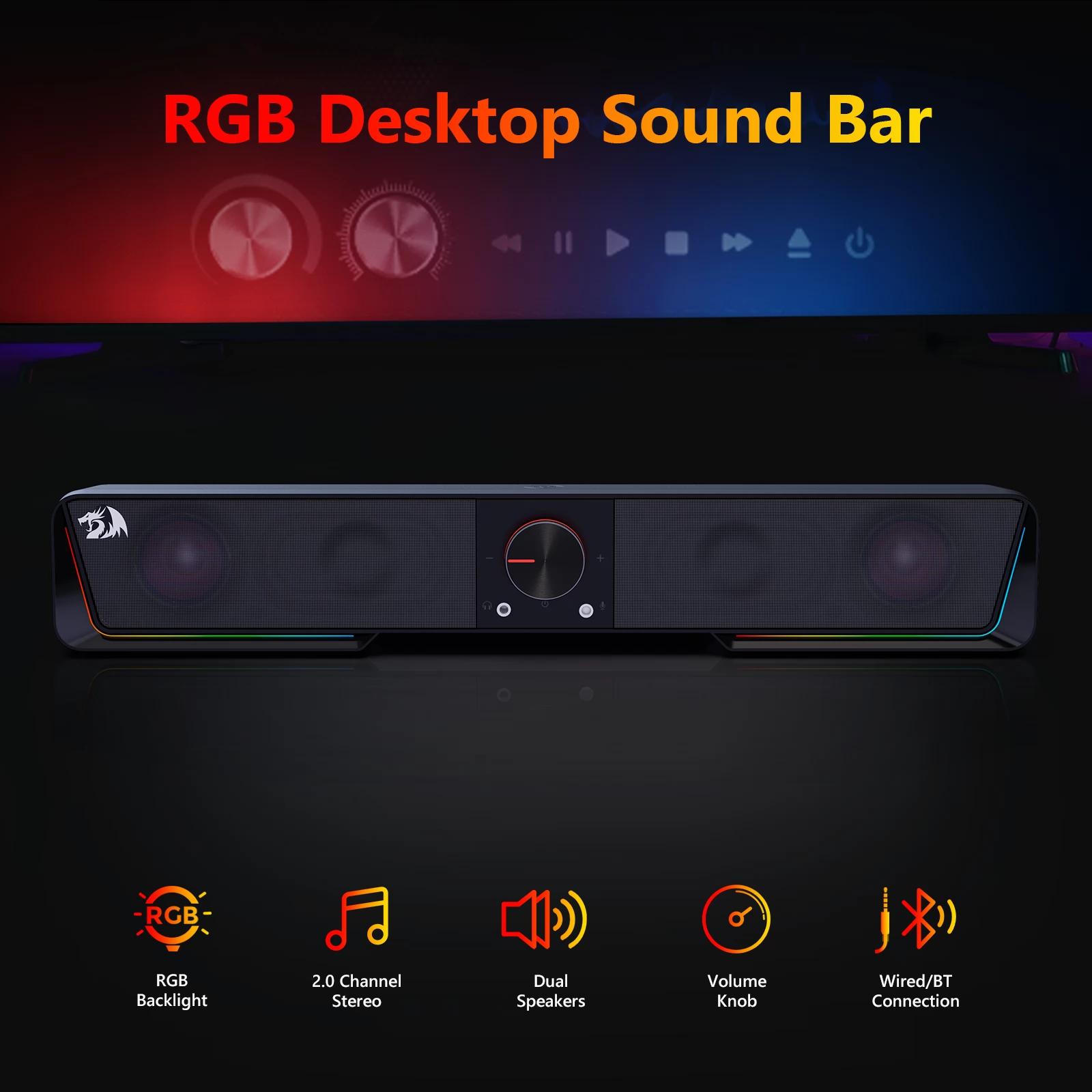 Redragon GS570 Darknets RGB Bluetooth Gaming Sound Bar 2.0 Channel with Dual Speakers and Dynamic Lighting 12 3117a4318d58ea7ef48a09f2a20b4613