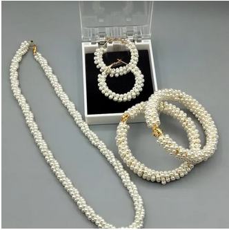 White Pearl Mala Set for Women & Girls | Pearl Necklace, Bangles & Baali Set | Artificial Jewelry | Wedding & Party Wear