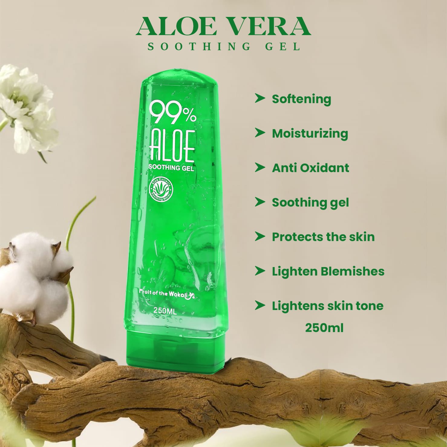 Fruit of the Wokali Aloe Vera Gel  Hydrating & Soothing Skincare 250ml |  Daraz.pk